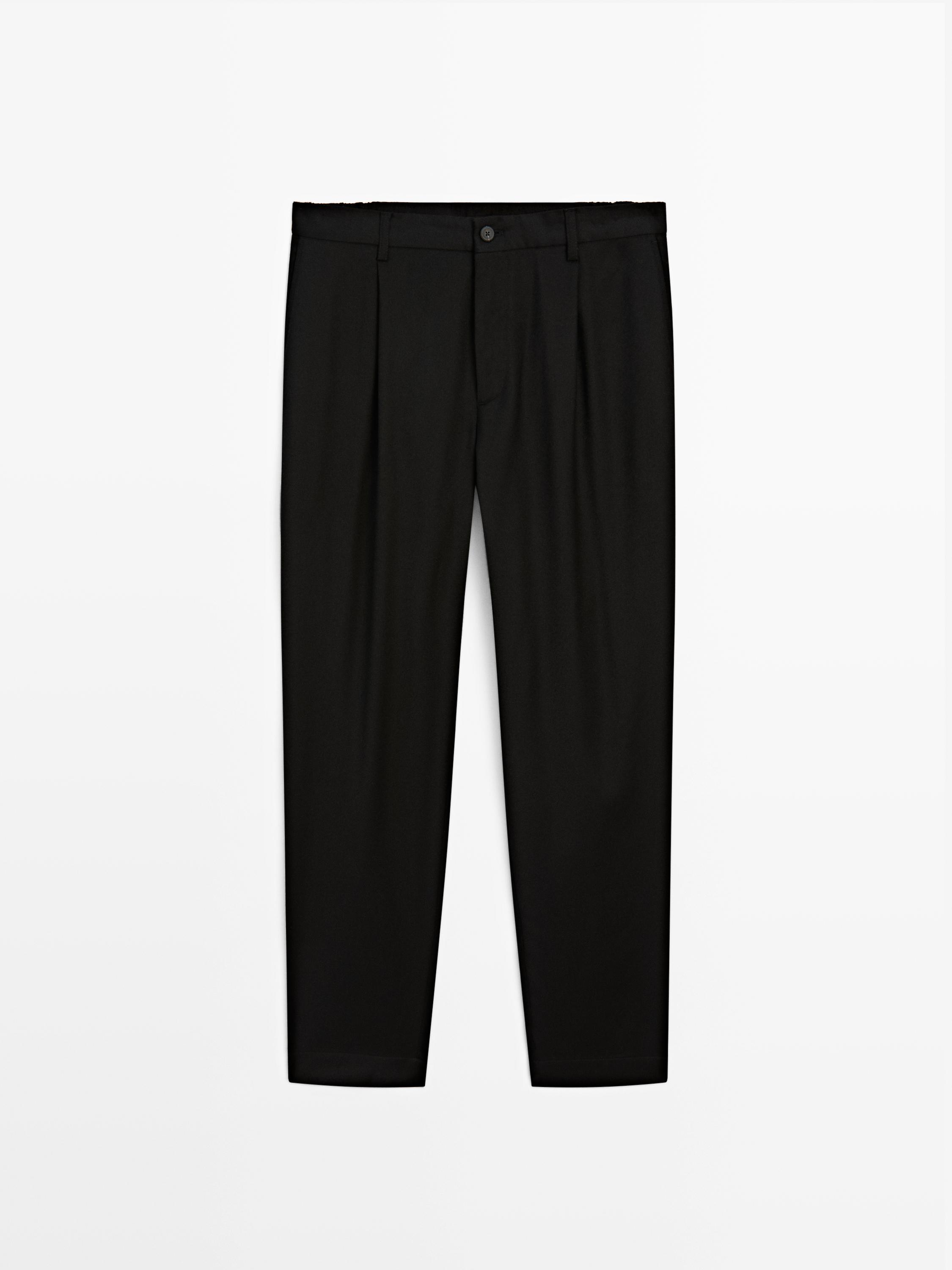 Pantalon à pinces relaxed fit en laine mélangée
